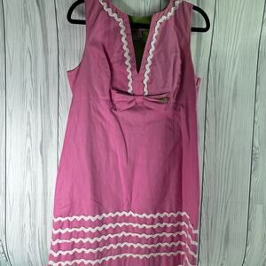Lilly Pulitzer Pink Cotton Sleeveless Shift Dress Rick Rack Trim Size 12